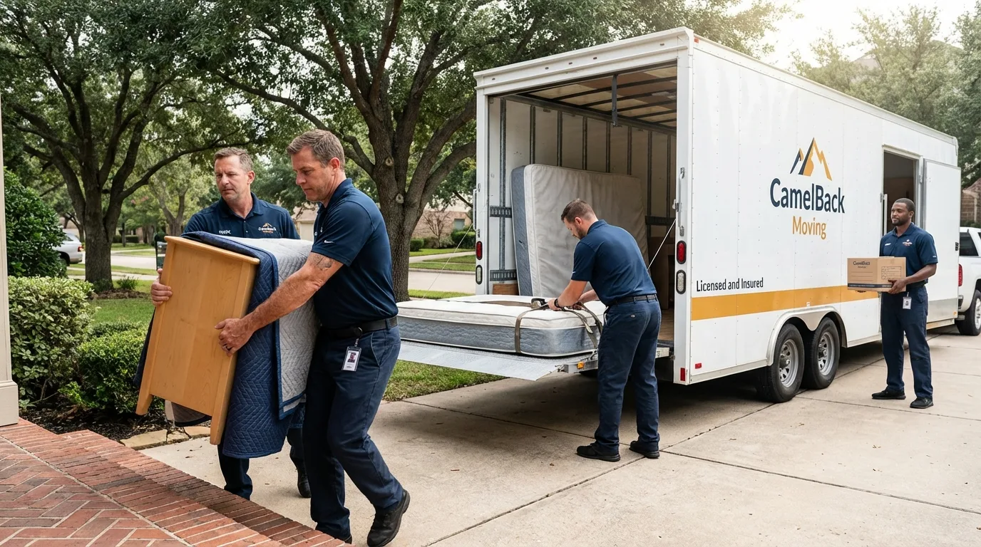 Crew loading residential truck for cross-state move from Hopwood, PA