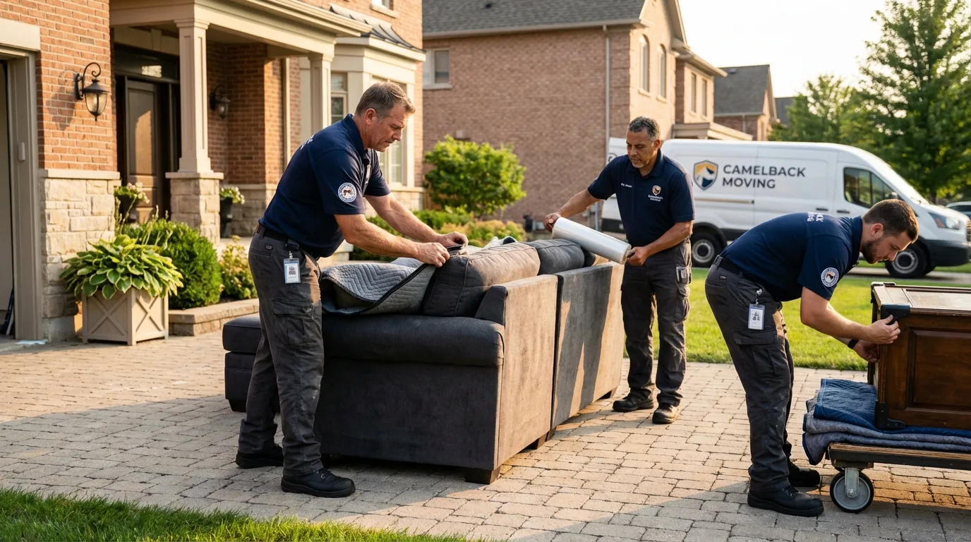 Large estate moving crew wrapping furniture in Hopwood, PA