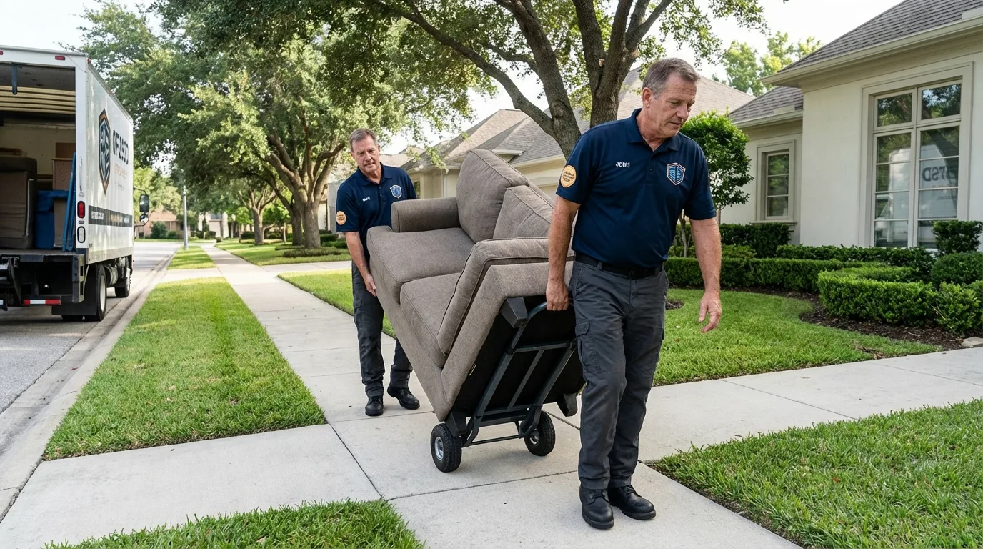 Local residential moving crew loading furniture in Hopwood, PA